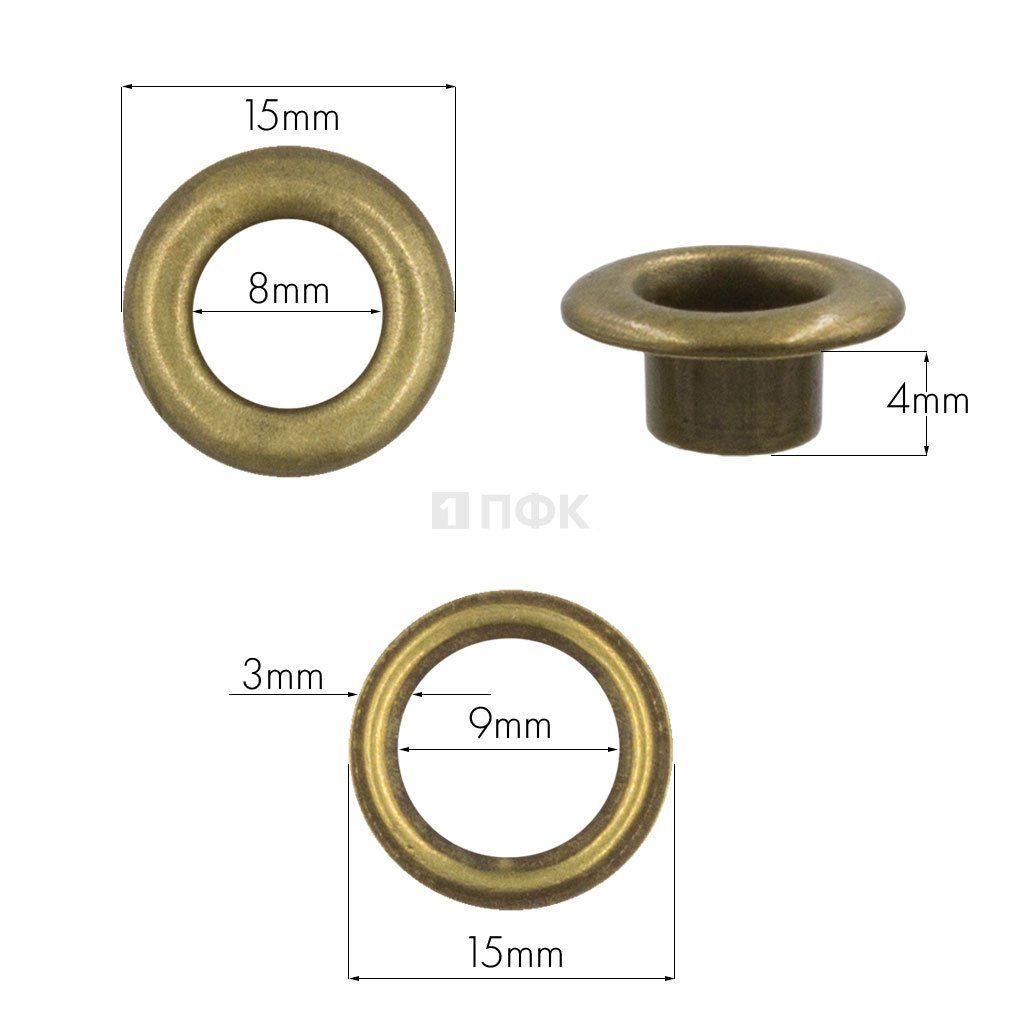 Люверсы №5 8мм латунь цв антик (уп 1000шт) — ПФКР Люверсы №5 8мм латунь цв антик (уп 1000шт)