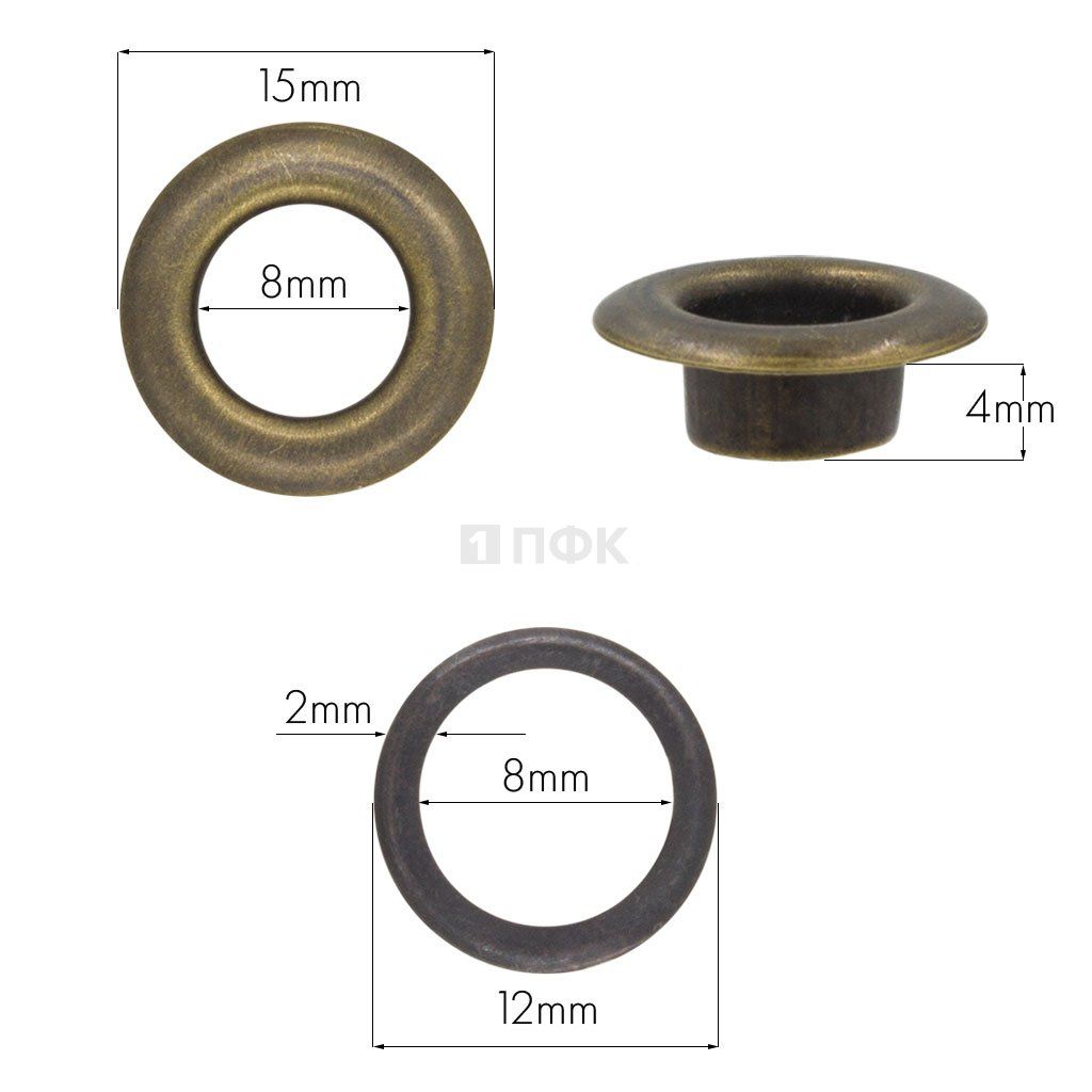 Люверсы №5 8мм сталь эконом цв антик (уп 2000шт/50000шт)