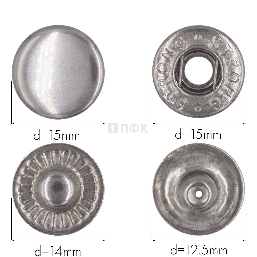 Кнопка для одежды 15мм Альфа сталь цв никель тем (уп 720шт) STRONG